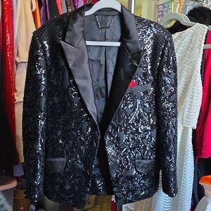 Elegant Black Sequin Blazer for Men